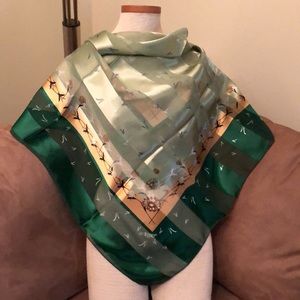 VINTAGE DE OGOS rare green and gold scarf 39x39